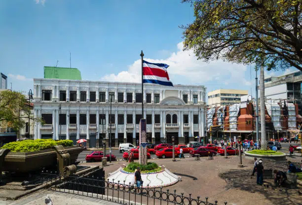 Town square in San Jose with Costa Rica flag rafting-costa-rica