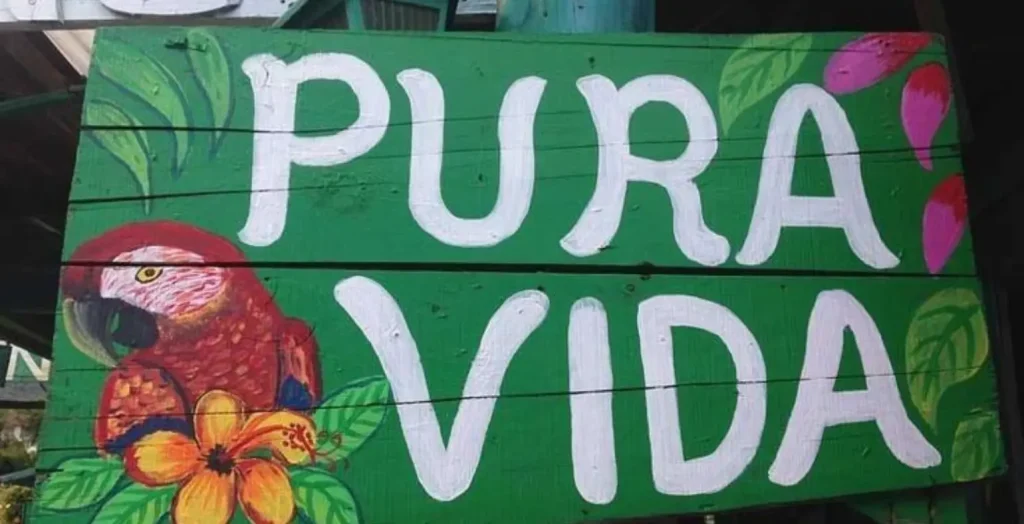 Pura Vida sign with tropical design in Costa Rica