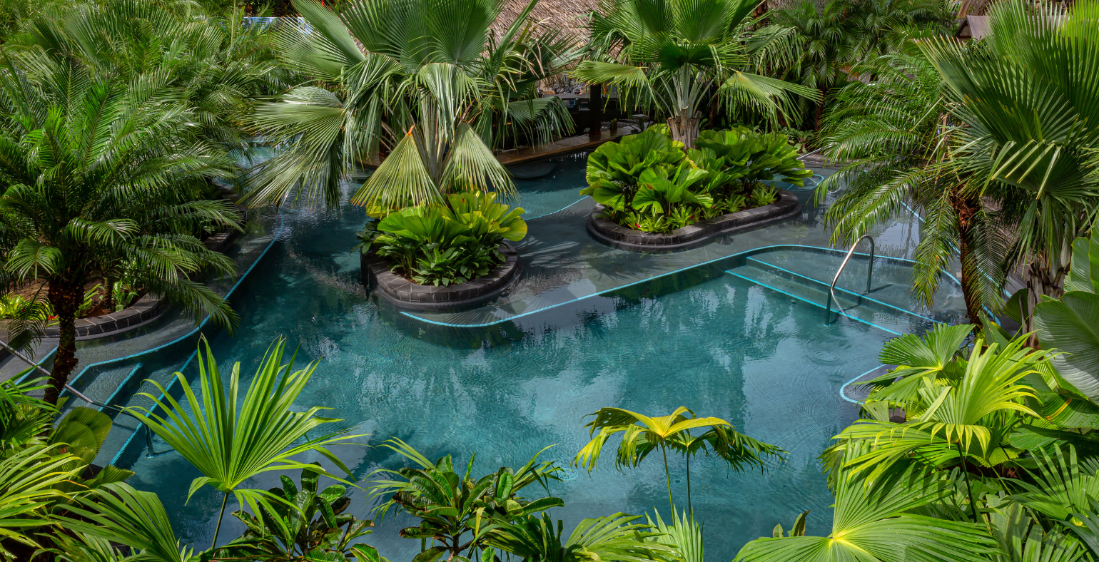 Tropical hot springs surrounded by rainforest in Costa Rica